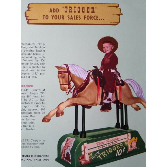 Roy Rogers Trigger Kiddie Ride Flyer Original Art Print Horse Western Cowboy '54 - Picture 5 of 5